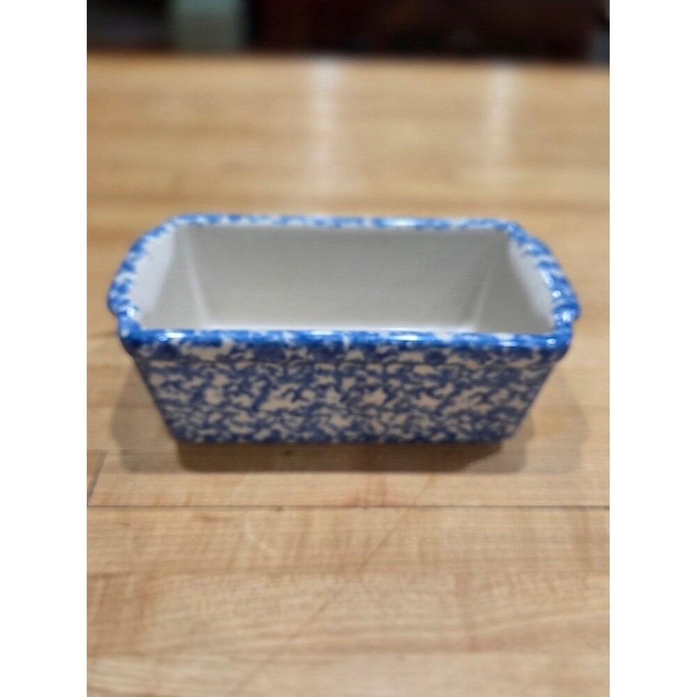 Vintage Workshops of Gerald E Henn Blue Spongeware Mini Loaf Pan 7 Inch